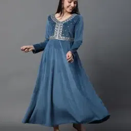 Women A-Line Dress with Embellished Yoke-image-47