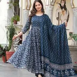 mizaz Women Floral Print Flared Kurta Suit Set-picture-6