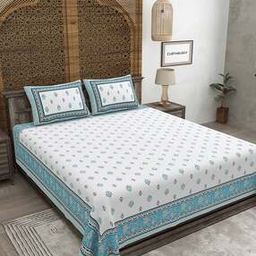 180 TC Floral Print Cotton Double King-Size Bedsheet with Pillow Covers-image-65
