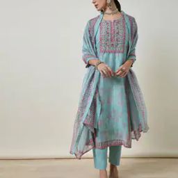 Women Embroidered Flared Kurta Churidar Set Dupatta-image-39