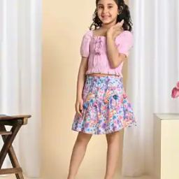 Girls Floral Print Tiered Skirt with Elasticated Waist-image-53