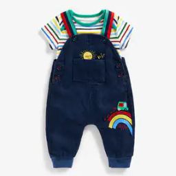 Embroidered Dungaree with Striped Bodysuit-picture-29