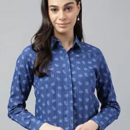 Women Floral Print Shirt with Spread Collar-image-5