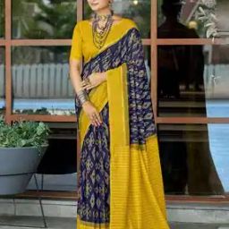 satrani Women Ikat Print Saree with Contrast Border-picture-41