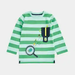 Striped Round-Neck T-shirt with Applique-picture-49