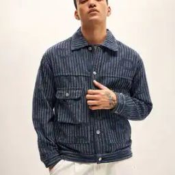 Men Striped Regular Fit Denim Jacket-image-59