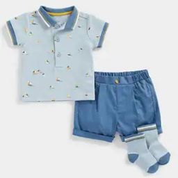 Printed Polo T-Shirt & Shorts Set with Socks-24