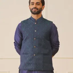 Men Floral Print Regular Fit Nehru Jacket-14