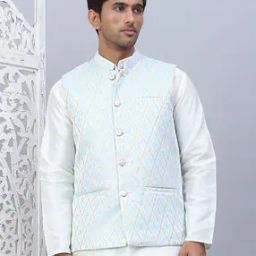 Men Woven Nehru Jacket with Welt Pockets-20