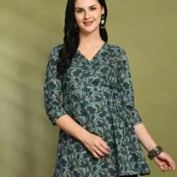 clothing culture Women Floral Print V-Neck Angrakha Kurti-picture-10