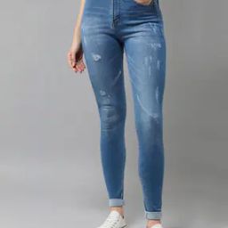 Women Distressed Skinny Fit Jeans with 5-Pocket Styling-image-81