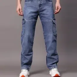 zaysh Men Mid-Wash Relaxed Fit Cargo Jeans-picture-1