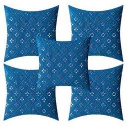 desi shopping Set of 5 Mirror Embroidered Cushion Covers 16" x 16"-picture-19