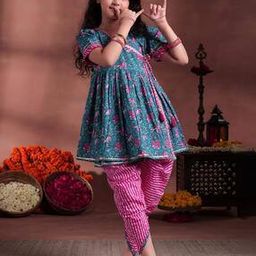 Girls Floral A-Line Kurta Sharara Suit Set-image-20