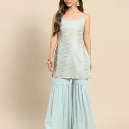 Striped Pattern Kurta & Pants Set-image-49