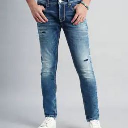 Men Lightly Washed Distressed Slim Fit Jeans-image-47
