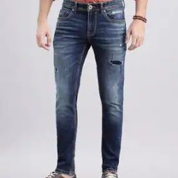 Men Lightly Washed Distressed Slim Fit Jeans-image-30