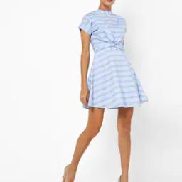 Striped Skater Dress with Knot-Front Waist-image-89