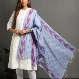 Handloom Woven Cotton Ikat Dupatta with Tassels-picture-11