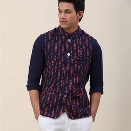 Printed Welt Pocket Nehru Jacket-19
