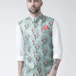 Floral Print Sleeveless Nehru Jacket-image-1
