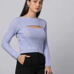 Women Cable Knit Jumper Top with Cutout-26