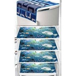 Set of 4 Geometric Print Refrigerator Cover with Mats-image-66
