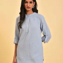 Women Relaxed Fit Tunic with Mandarin Collar-picture-33