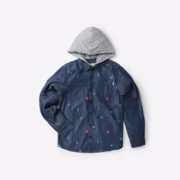 Micro Print Hooded Shirt with Patch Pockets-image-5