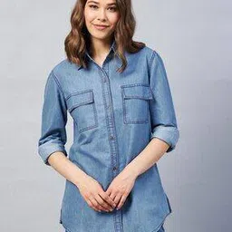 Denim Shirt with Flap Pockets-image-14