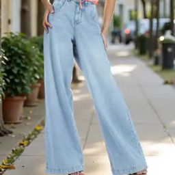 Shein Full Length High Rise Wide Leg Jeans-image-90