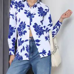 Shein Spread Collar Cuffed Sleeves Floral Print Shirt-image-4