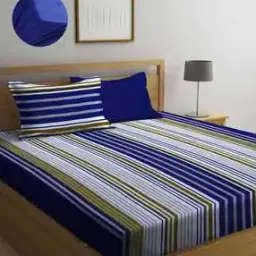Striped Double King Size Fitted Bedsheet-image-10