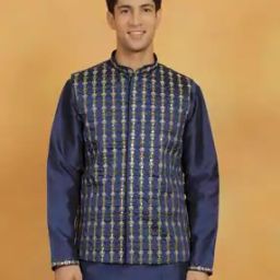 Men Embroidered Nehru Jacket with Mandarin Collar-18
