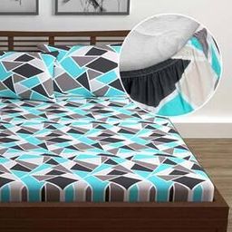 144 TC Geometric Print Double Fitted Bedsheet with 2 Pillow Covers-12