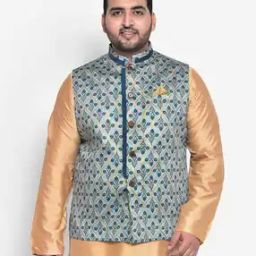 Floral Print Nehru Jacket with Patch Pocket-image-80