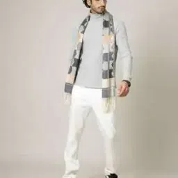 Men Geometric Print Scarf with Fringes-image-0