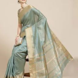 Woven Design Saree with Contrast Border-image-45