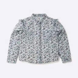 Typographic Print Shirt with Ruffled Button Placket-image-37