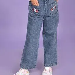 superminis Girls Embroidered Lightly Washed Straight Fit Jeans-picture-28