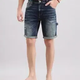 Men Washed Distressed Slim Fit Denim Shorts-picture-41