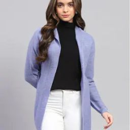 Women Front Open Cardigan with Button-down Collar-image-1