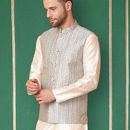 Men Floral Woven Regular Fit Nehru Jacket-12