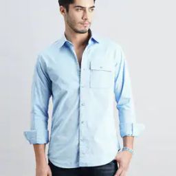 Men Slim Fit Shirt with Cuffed Sleeves-image-20