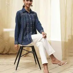 Women Embroidered Relaxed Fit Shirt with Spread Collar-picture-42