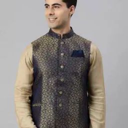 Floral Woven Nehru Jacket with Insert Pockets-image-84