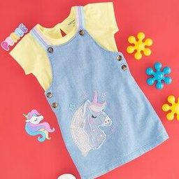 Girls Graphic Printed T-shirt And Dungaree Set-image-47