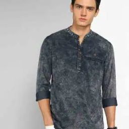 Denim Short Kurta with Welt Pocket-image-41