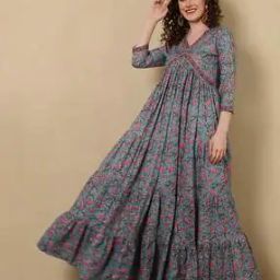 Women Printed Flared Kurta with 3/4th Sleeves-image-9