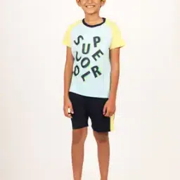 Typographic Print T-Shirt & Shorts Set-image-0